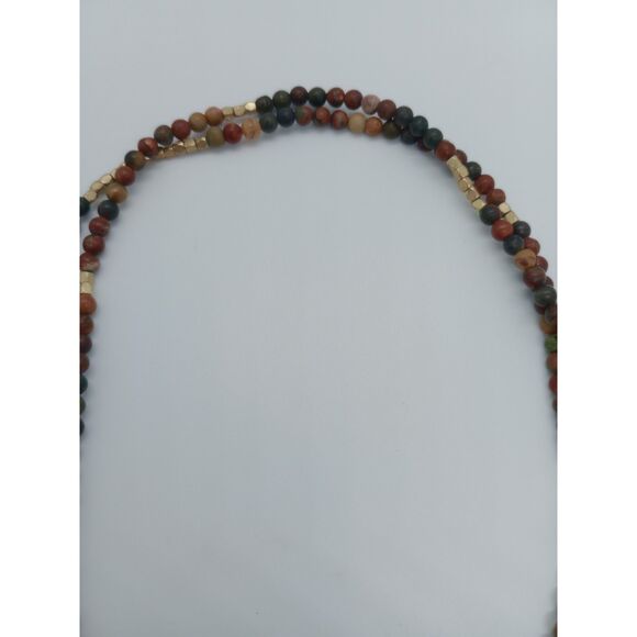 Natural Stone Agate Metal Beaded 34" Elastic Stretch Necklace - Picture 5 of 5